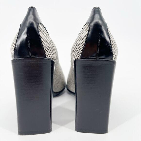 Prada Vintage 90s Black Leather Trim Gray Fabric Square Toe Block Heels IT 38 - Picture 8 of 10